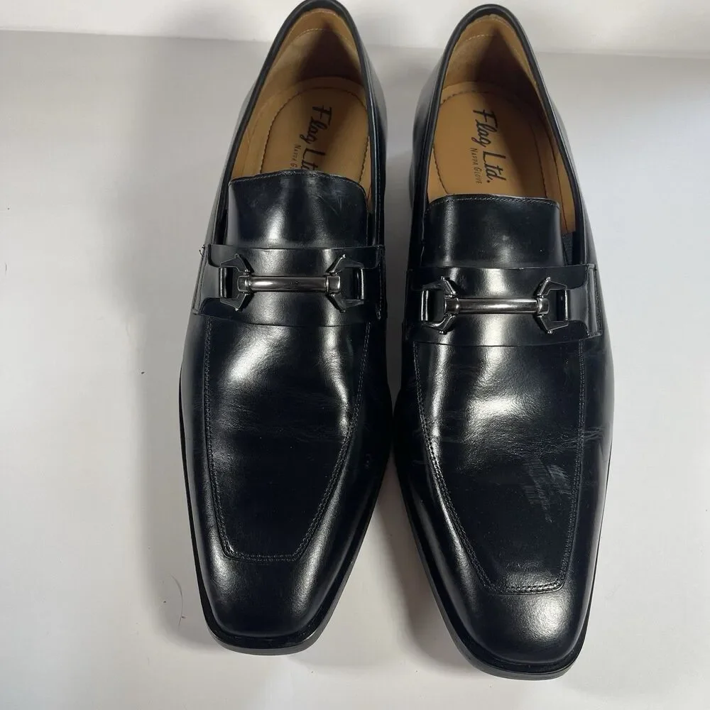 Flag Ltd. NOBLE Men's Bit Loafers Black Leather Nappa Glove Size 13 M Brazil Box